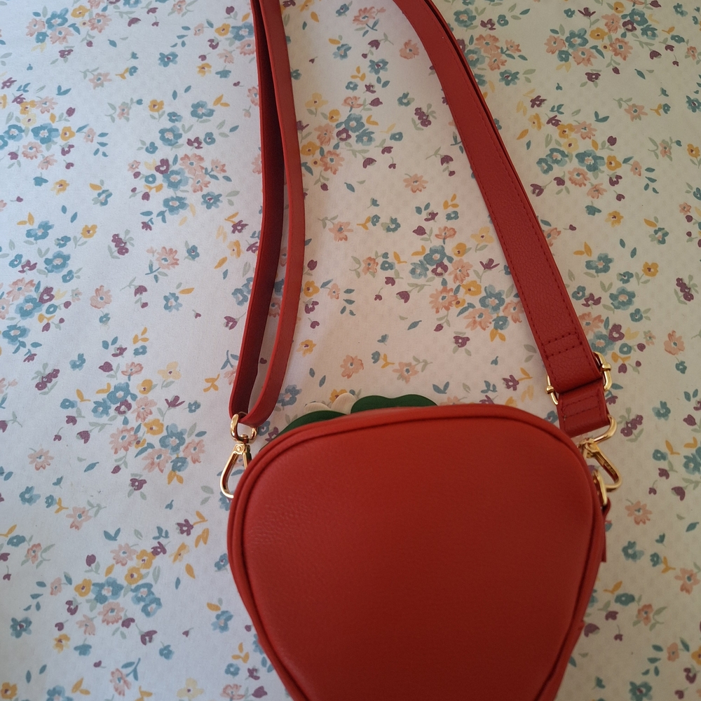 Red Strawberry Crossbody Bag with Floral Detail - Picture 2 of 3